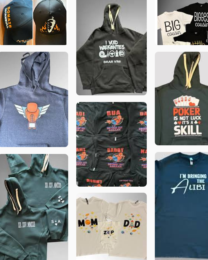 Custom design examples - caps, hoodies, t-shirts